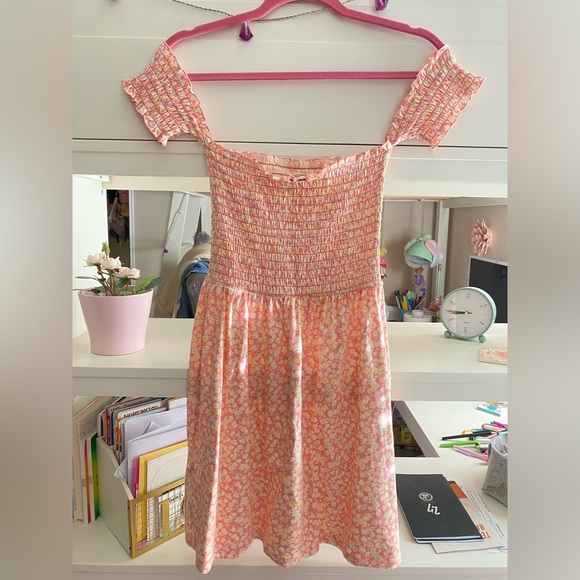 Billabong Off Shoulder Cinched Floral Pink Mini Summer Dress - Picture 5 of 6